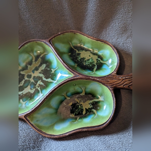 Vintage MCM 1960’s Treasure Craft Divided Leaf Dish Green Trinket Dish 9.5”x6” - Picture 4 of 7